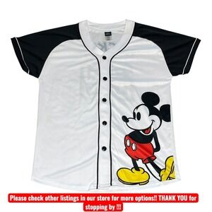 Disney Mickey Mouse Shirt Mens XL White Black Jersey 28 Button Baseball Cartoon